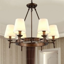 Lampada a sospensione rustica in stile nordico a 6 luci con paralume in tessuto