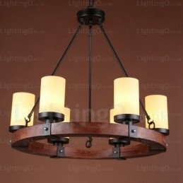 Lampada a sospensione rustica da 6 luci con paralume in vetro