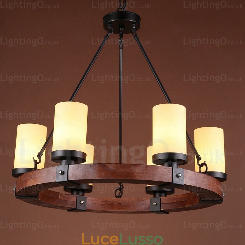 Lampada a sospensione rustica da 6 luci con paralume in vetro