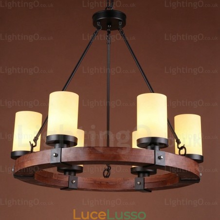 Lampada a sospensione rustica da 6 luci con paralume in vetro Lampada a sospensione rustica da 6 luci con paralume in vetro