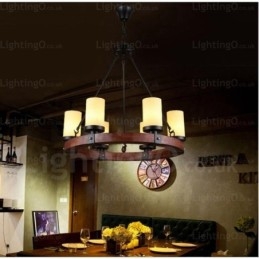 Lampada a sospensione rustica da 6 luci con paralume in vetro