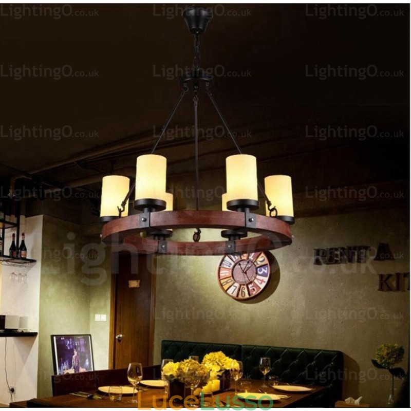 Lampada a sospensione rustica da 6 luci con paralume in vetro
