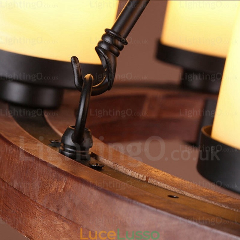 Lampada a sospensione rustica da 6 luci con paralume in vetro