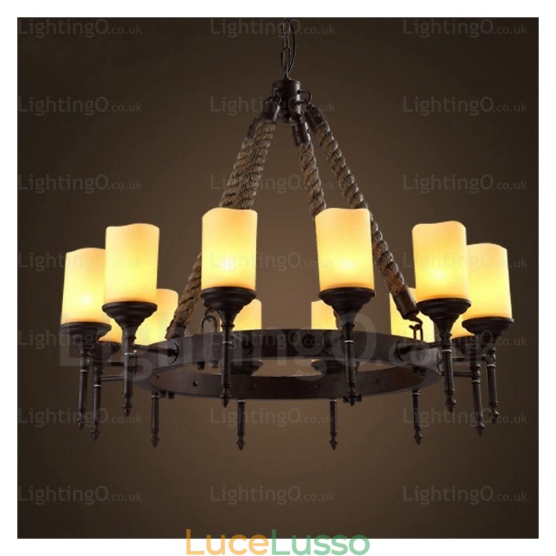Lampada a sospensione retrò vintage rustico country da 12 luci con paralume in vetro