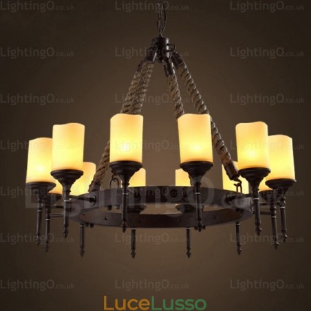 Lampada a sospensione retrò vintage rustico country da 12 luci con paralume in vetro Lampada a sospensione retrò vintage rustico country da 12 luci con paralume in vetro