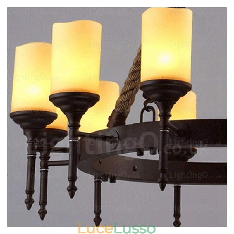 Lampada a sospensione retrò vintage rustico country da 12 luci con paralume in vetro