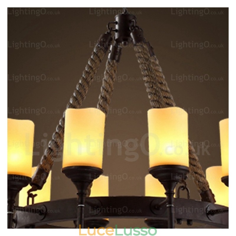 Lampada a sospensione retrò vintage rustico country da 12 luci con paralume in vetro