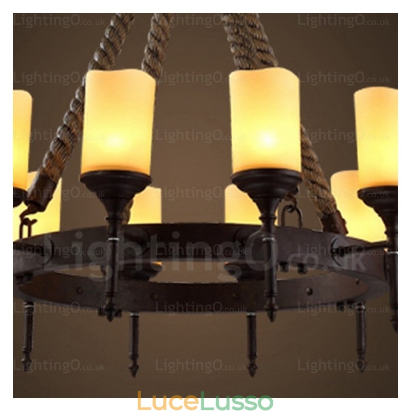 Lampada a sospensione retrò vintage rustico country da 12 luci con paralume in vetro