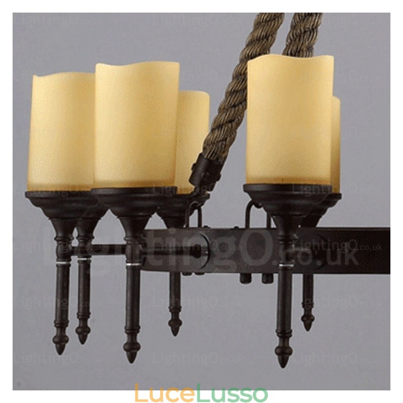 Lampada a sospensione retrò vintage rustico country da 12 luci con paralume in vetro