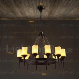 Lampada a sospensione retrò vintage rustico country da 12 luci con paralume in vetro