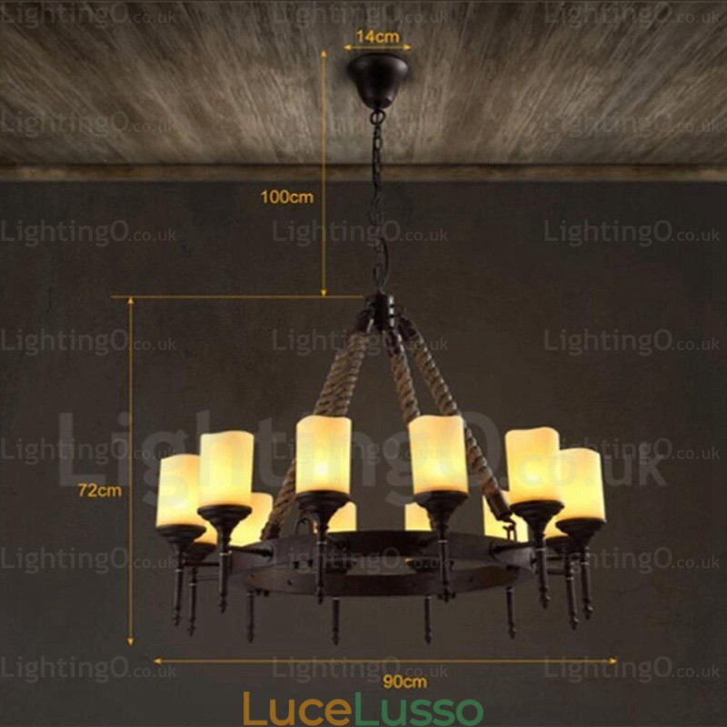 Lampada a sospensione retrò vintage rustico country da 12 luci con paralume in vetro