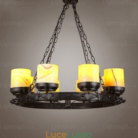 Lampada a sospensione retrò vintage rustico country a 8 luci con paralume in vetro Lampada a sospensione retrò vintage rustico country a 8 luci con paralume in vetro