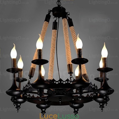 Lampada a sospensione rustica country a 8 luci Lampada a sospensione rustica country a 8 luci