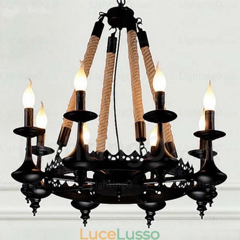 Lampada a sospensione rustica country a 8 luci