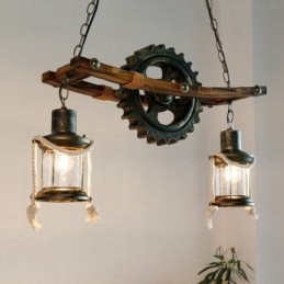 Lampada a sospensione retrò vintage rustico country a 2 luci con paralume in vetro