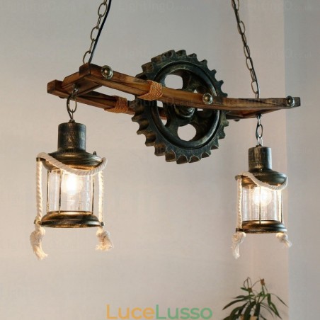 Lampada a sospensione retrò vintage rustico country a 2 luci con paralume in vetro Lampada a sospensione retrò vintage rustico country a 2 luci con paralume in vetro