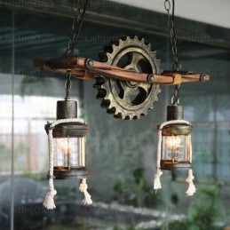 Lampada a sospensione retrò vintage rustico country a 2 luci con paralume in vetro