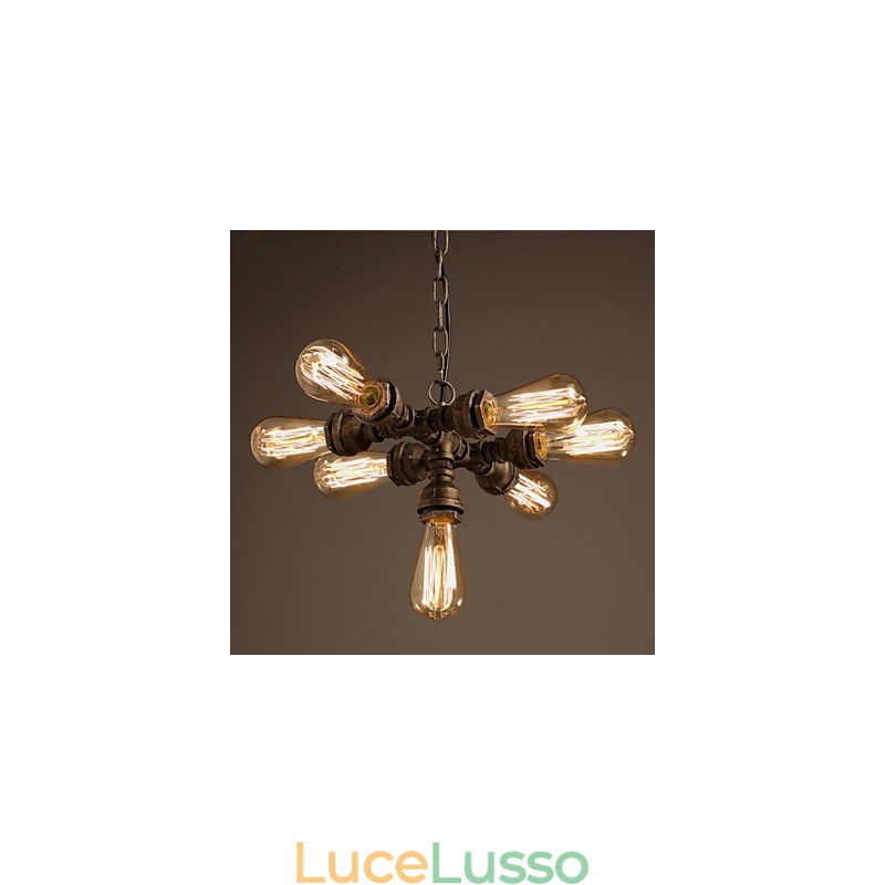 Lampadario rustico in metallo elettroplaccato vintage