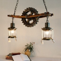 Lampada a sospensione retrò vintage rustico country a 2 luci con paralume in vetro
