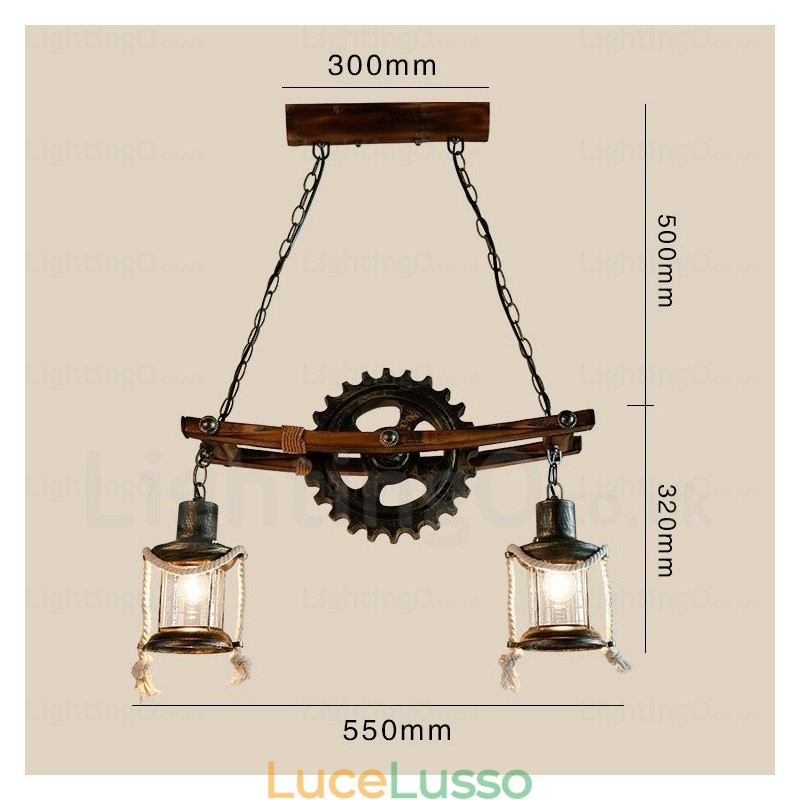 Lampada a sospensione retrò vintage rustico country a 2 luci con paralume in vetro
