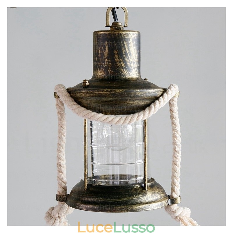 Lampada a sospensione retrò vintage rustico country a 2 luci con paralume in vetro