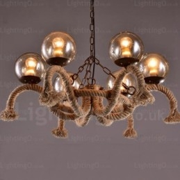 Lampada a sospensione retrò vintage a 6 luci con paralume in vetro
