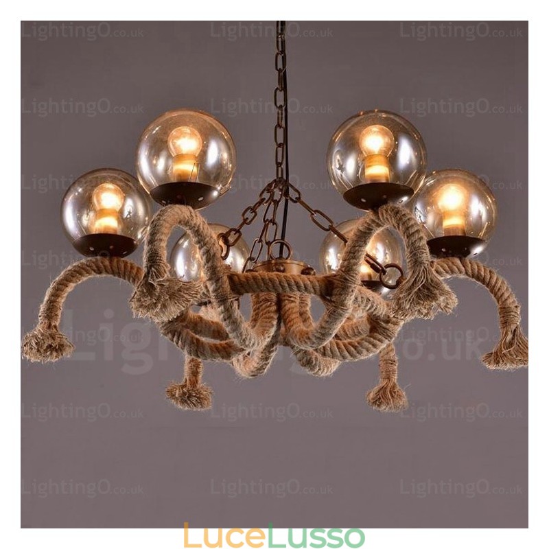 Lampada a sospensione retrò vintage a 6 luci con paralume in vetro