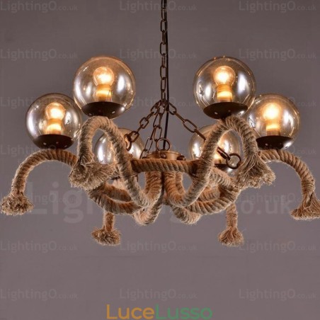 Lampada a sospensione retrò vintage a 6 luci con paralume in vetro Lampada a sospensione retrò vintage a 6 luci con paralume in vetro