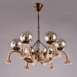 Lampada a sospensione retrò vintage a 6 luci con paralume in vetro