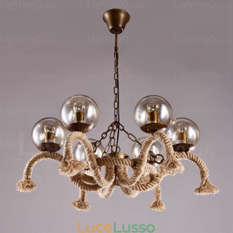 Lampada a sospensione retrò vintage a 6 luci con paralume in vetro