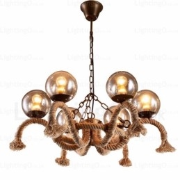 Lampada a sospensione retrò vintage a 6 luci con paralume in vetro