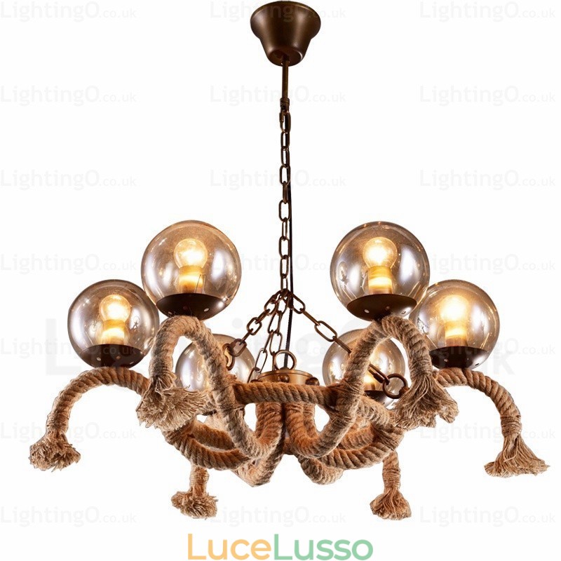 Lampada a sospensione retrò vintage a 6 luci con paralume in vetro