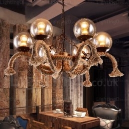 Lampada a sospensione retrò vintage a 6 luci con paralume in vetro