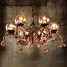 Lampada a sospensione retrò vintage a 6 luci con paralume in vetro