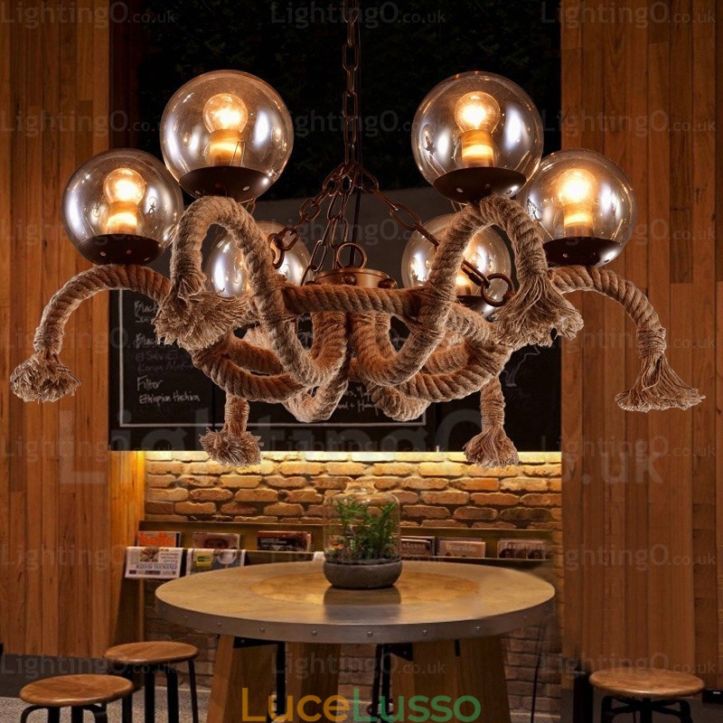 Lampada a sospensione retrò vintage a 6 luci con paralume in vetro