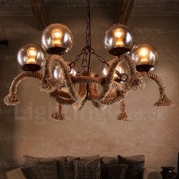 Lampada a sospensione retrò vintage a 6 luci con paralume in vetro