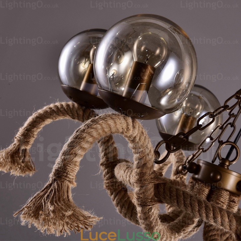 Lampada a sospensione retrò vintage a 6 luci con paralume in vetro