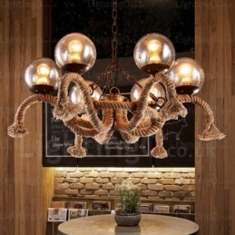 Lampada a sospensione retrò vintage a 6 luci con paralume in vetro