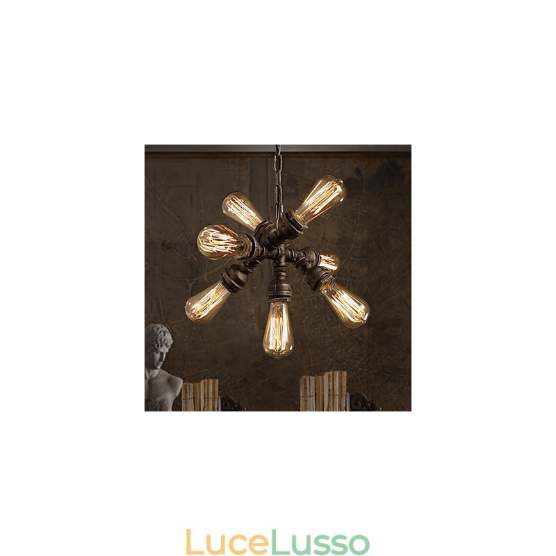 Lampadario rustico in metallo elettroplaccato vintage