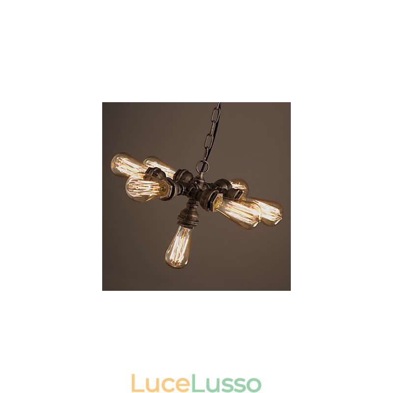 Lampadario rustico in metallo elettroplaccato vintage