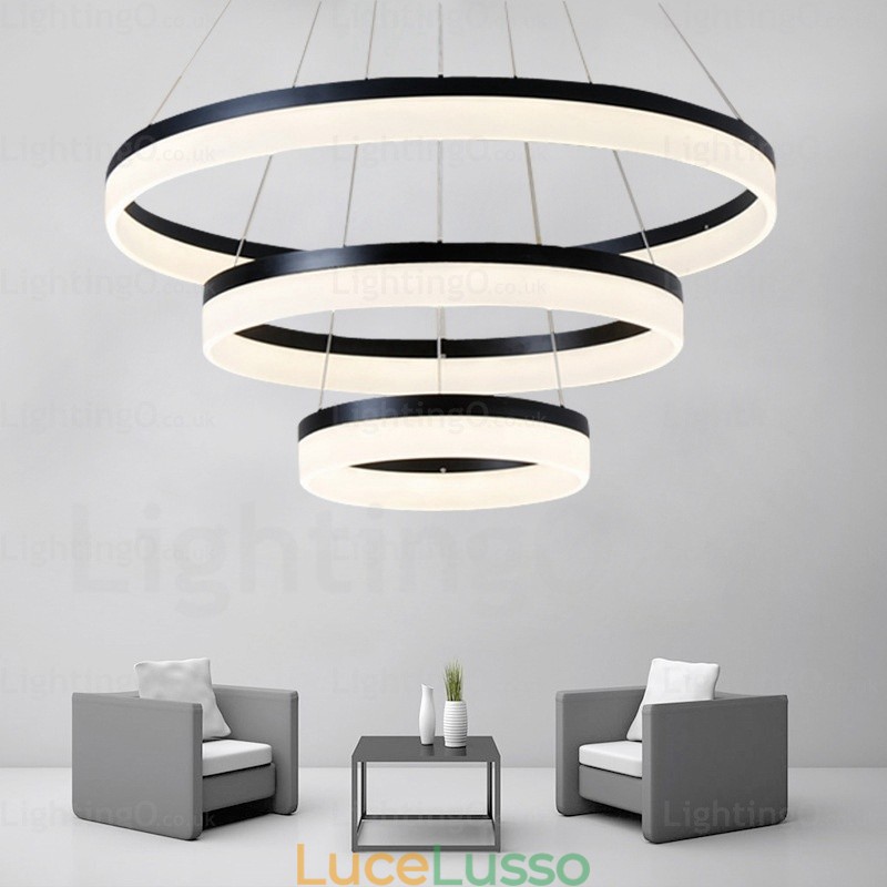 Lampada a sospensione moderna contemporanea Wi-Fi Smart Dimmable 3 anelli con paralume in acrilico