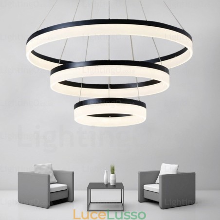 Lampada a sospensione moderna contemporanea Wi-Fi Smart Dimmable 3 anelli con paralume in acrilico Lampada a sospensione moderna contemporanea Wi-Fi Smart Dimmable 3 anelli con paralume in acrilico