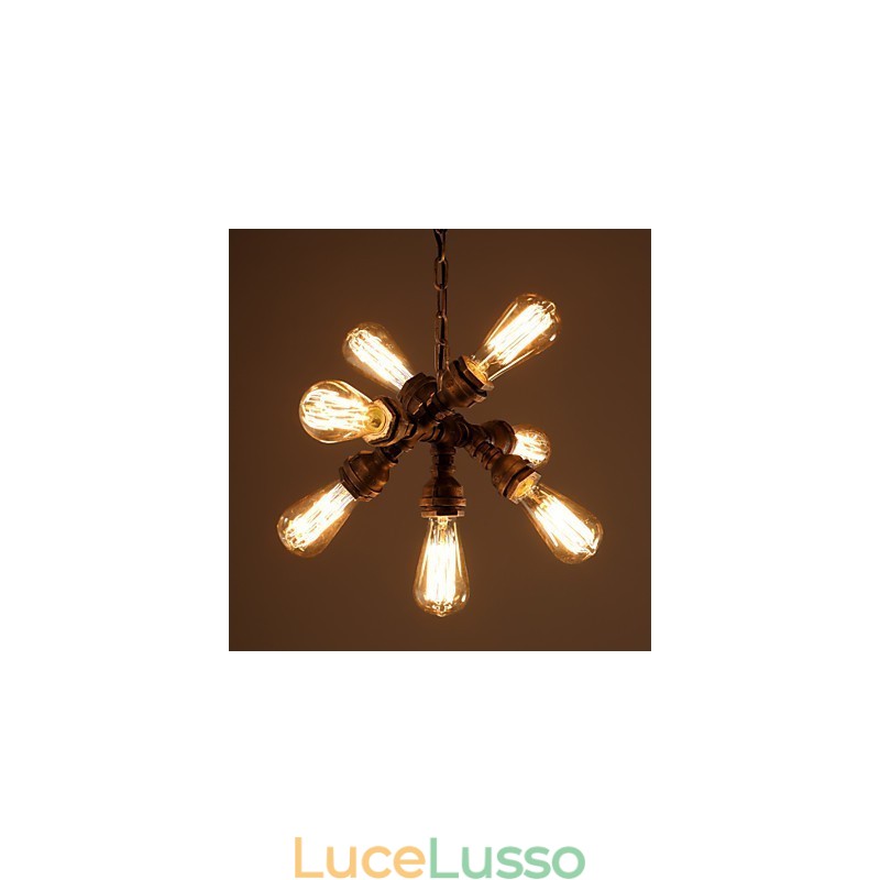 Lampadario rustico in metallo elettroplaccato vintage