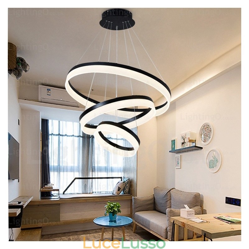 Lampada a sospensione moderna contemporanea Wi-Fi Smart Dimmable 3 anelli con paralume in acrilico