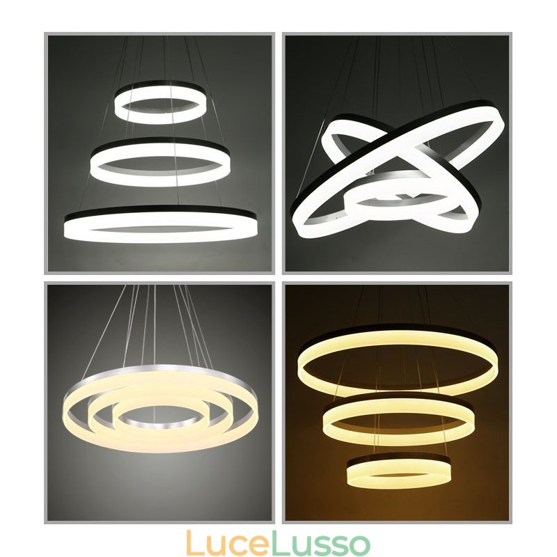 Lampada a sospensione moderna contemporanea Wi-Fi Smart Dimmable 3 anelli con paralume in acrilico