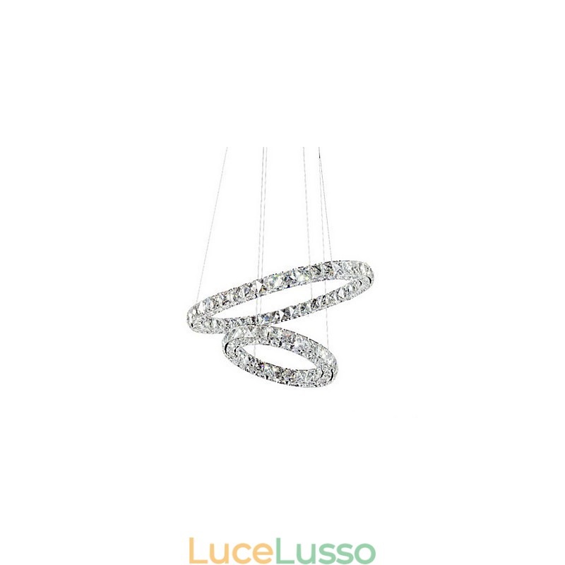 Lampada a sospensione in cristallo Illuminazione moderna 2 anelli tre lati K9 Cristallo Luci da soffitto per interni Lampade