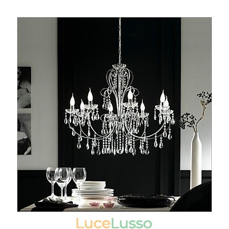 Lampadario tradizionale classico in metallo cromato di cristallo Lampadario tradizionale classico in metallo cromato di cristallo
