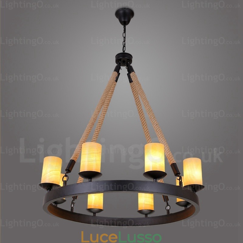 Lampada a sospensione retrò vintage a 8 luci con paralume in marmo