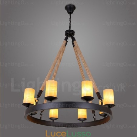 Lampada a sospensione retrò vintage a 8 luci con paralume in marmo Lampada a sospensione retrò vintage a 8 luci con paralume in marmo