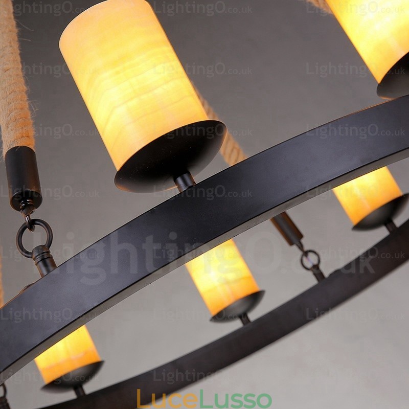 Lampada a sospensione retrò vintage a 8 luci con paralume in marmo